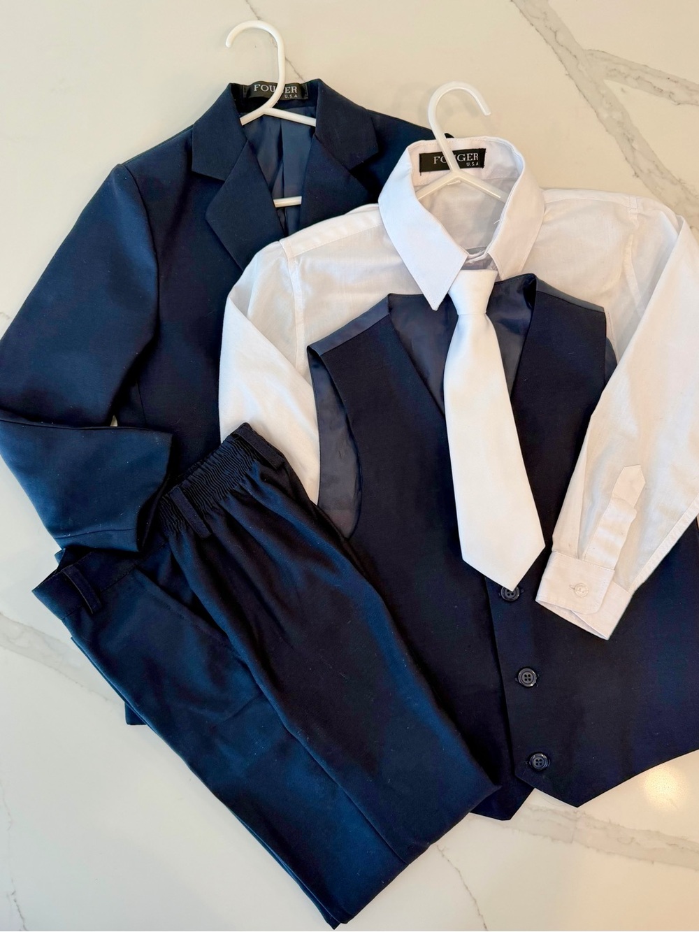 Fouger USA Boys Three Piece Suit with Dress Shirt and Tie